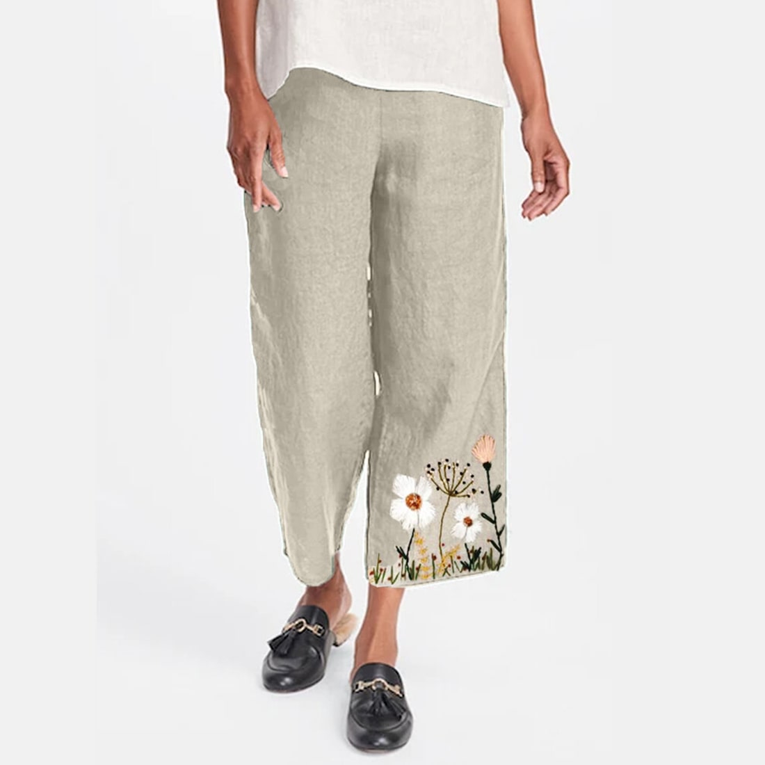 Embroidered Linen Pants