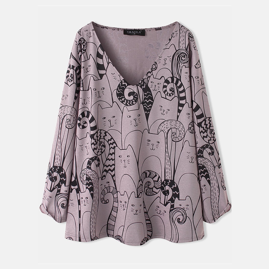 Cozy Cat Print Loose Top